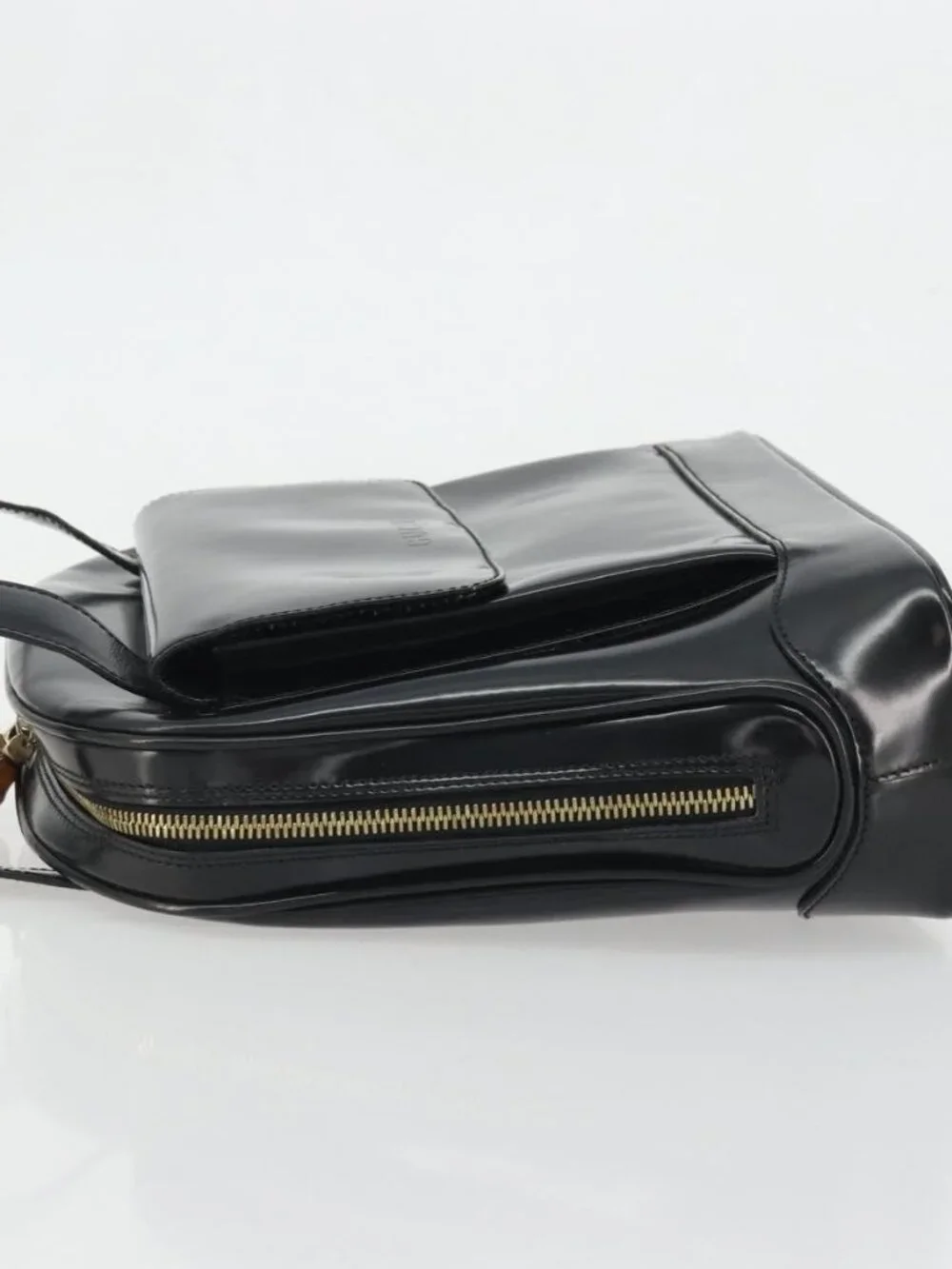 GUCCI Tote Bag Patent leather Black Gold Auth bs34437